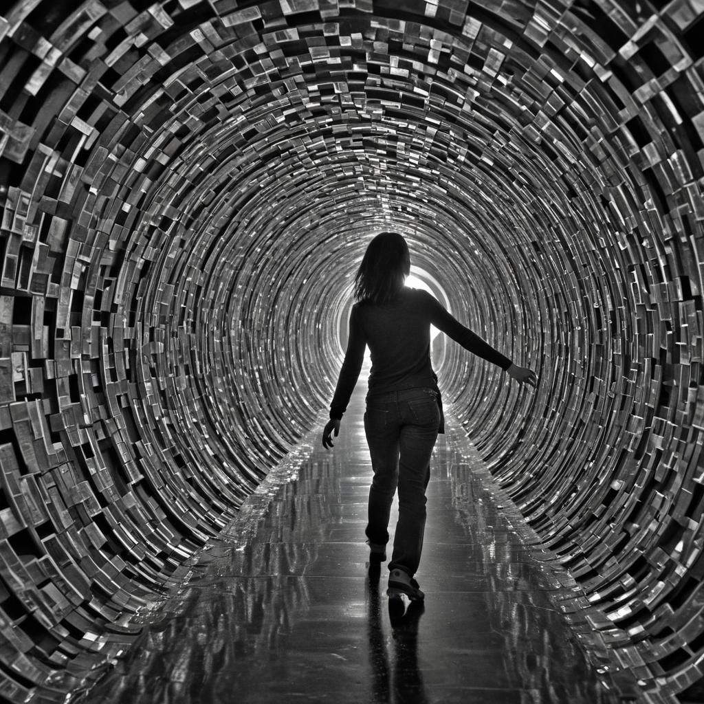 Mesmerizing Tunnel Effect with Warped Mirror and Woman