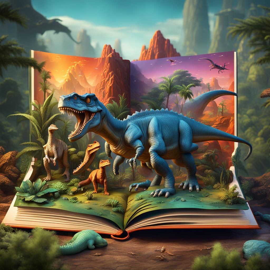 Colorful Dinosaur Pop-Up Book: Fantasy Concept Art