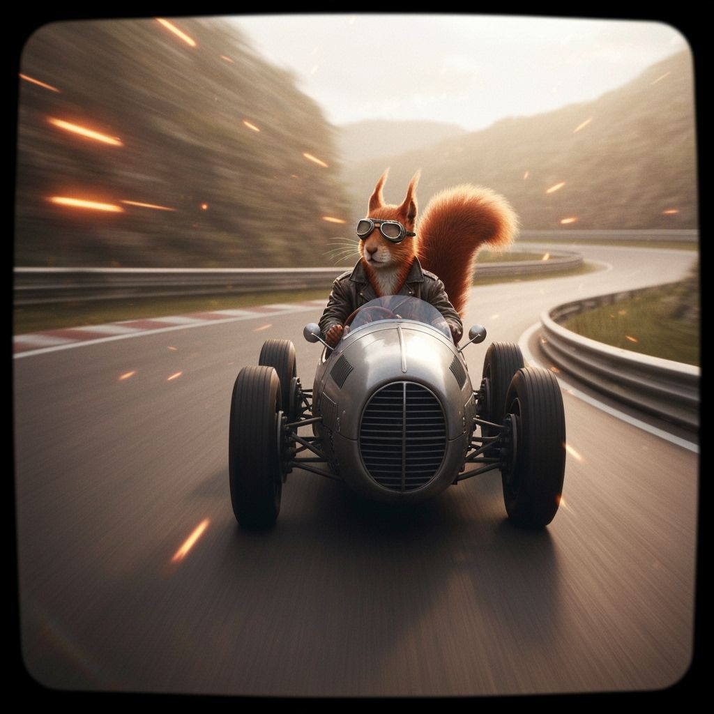 Red Squirrel Races in Vintage Cinematic Style