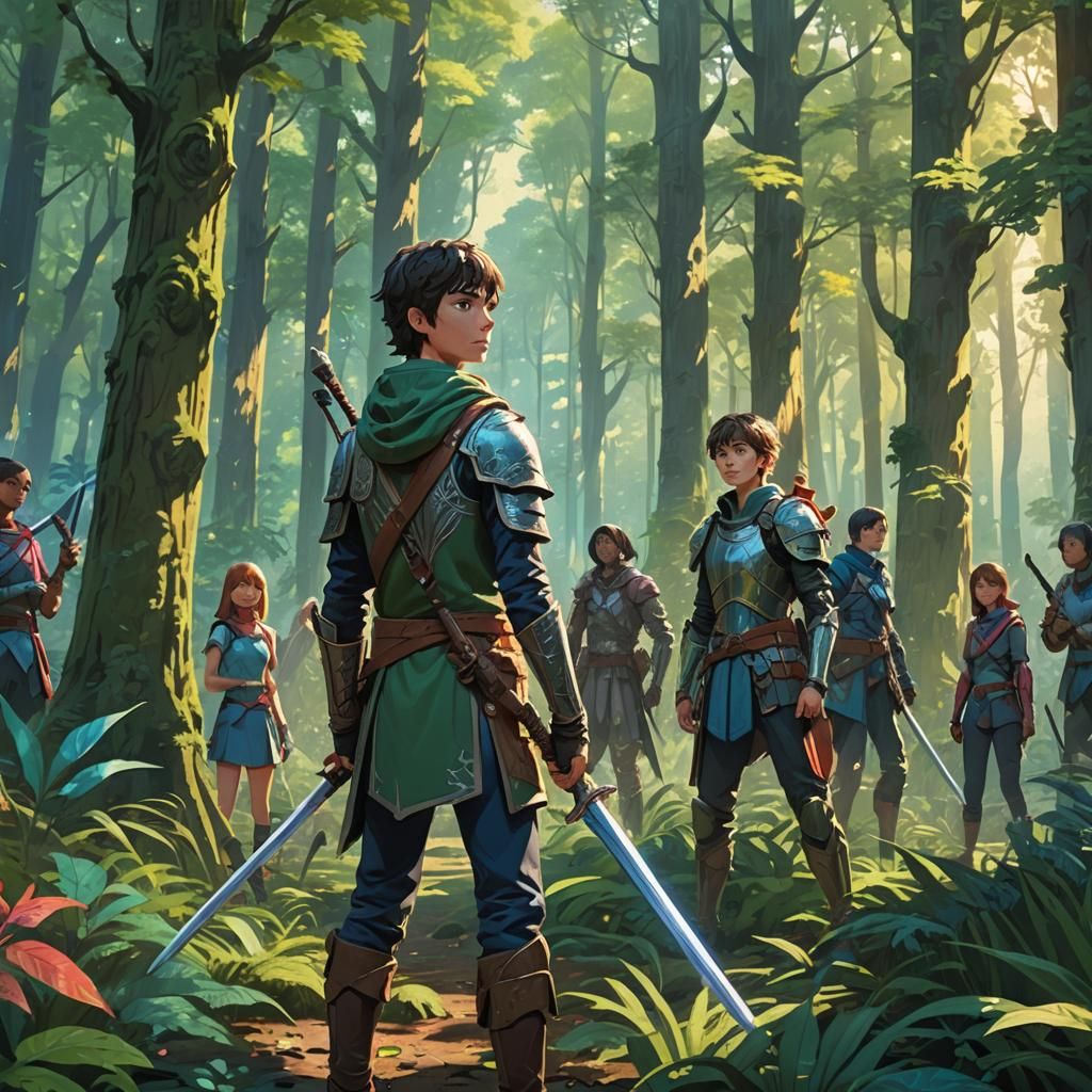 Heroic Anime Adventurer in Mystical Forest