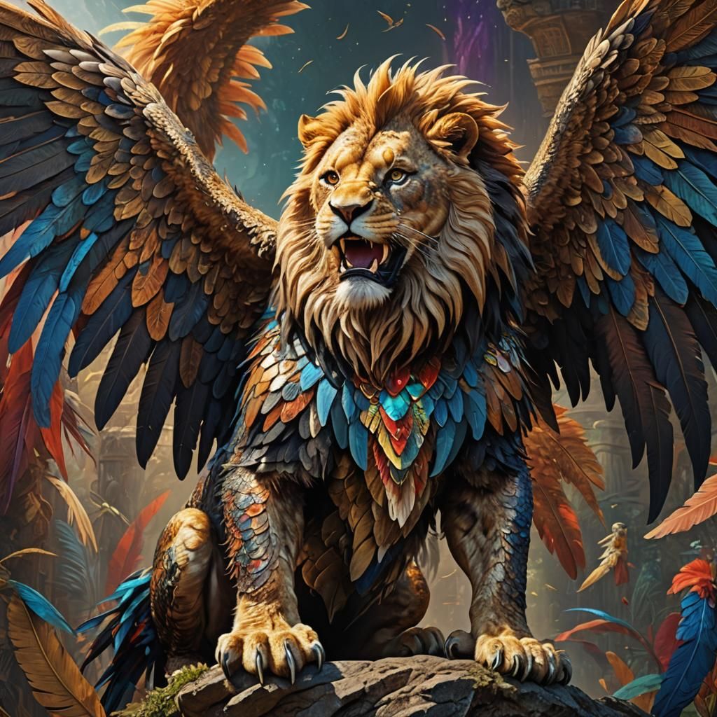 Lion Hybrid with Eagle Wings: Matte Painting
