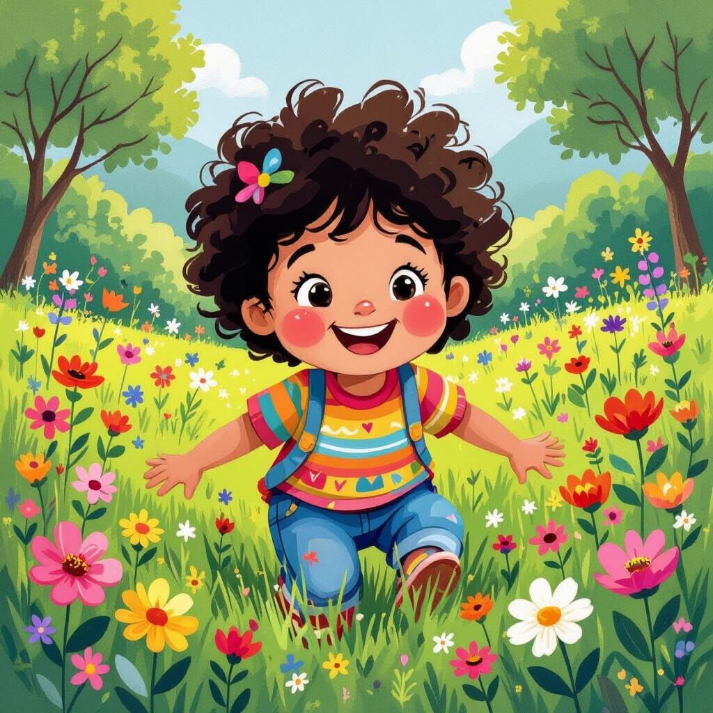 Whimsical Child's Play in a Blooming Meadow