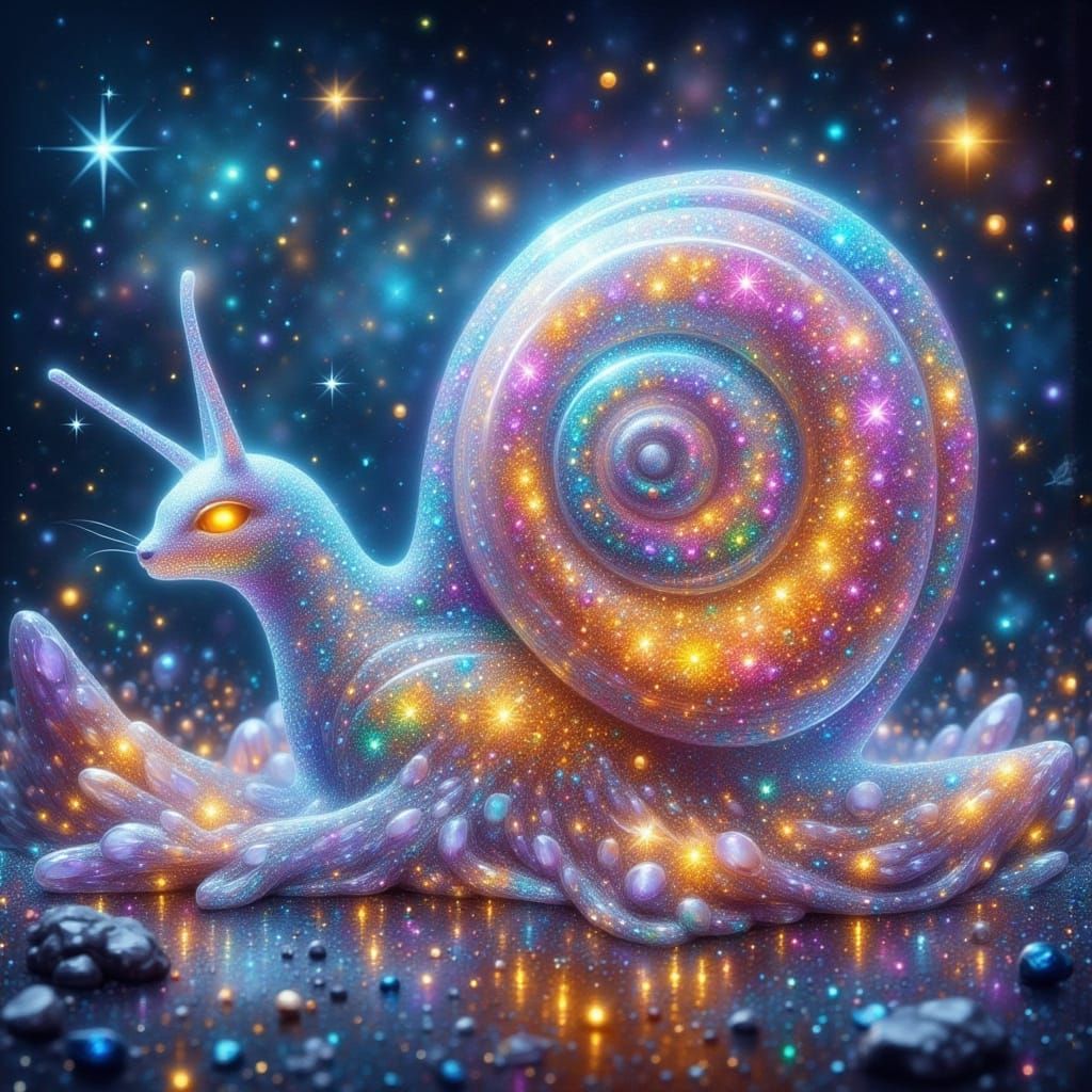 Iridescent Jelly Snail Whispering to Cats