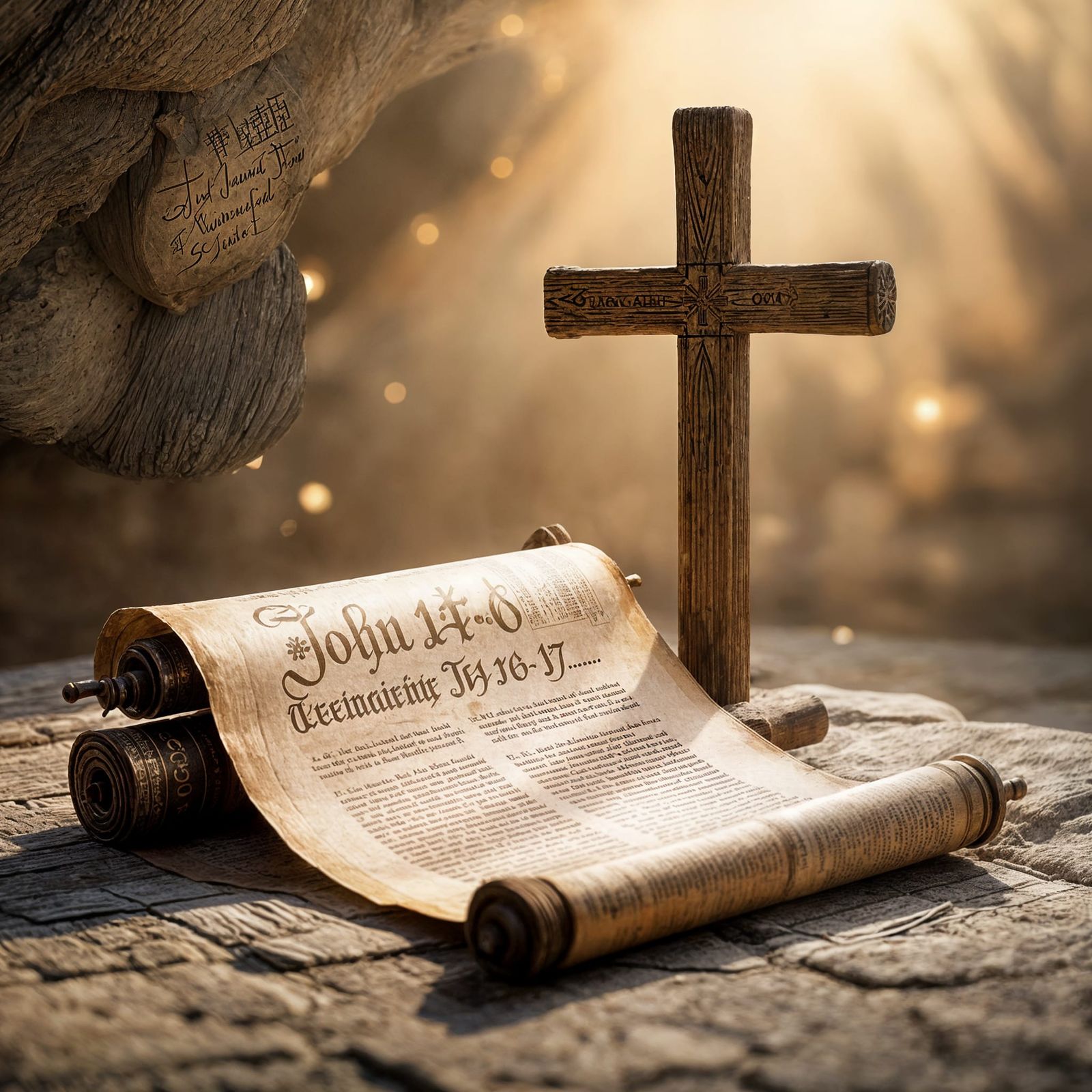 Ancient Scroll and Cross with Bible Verses