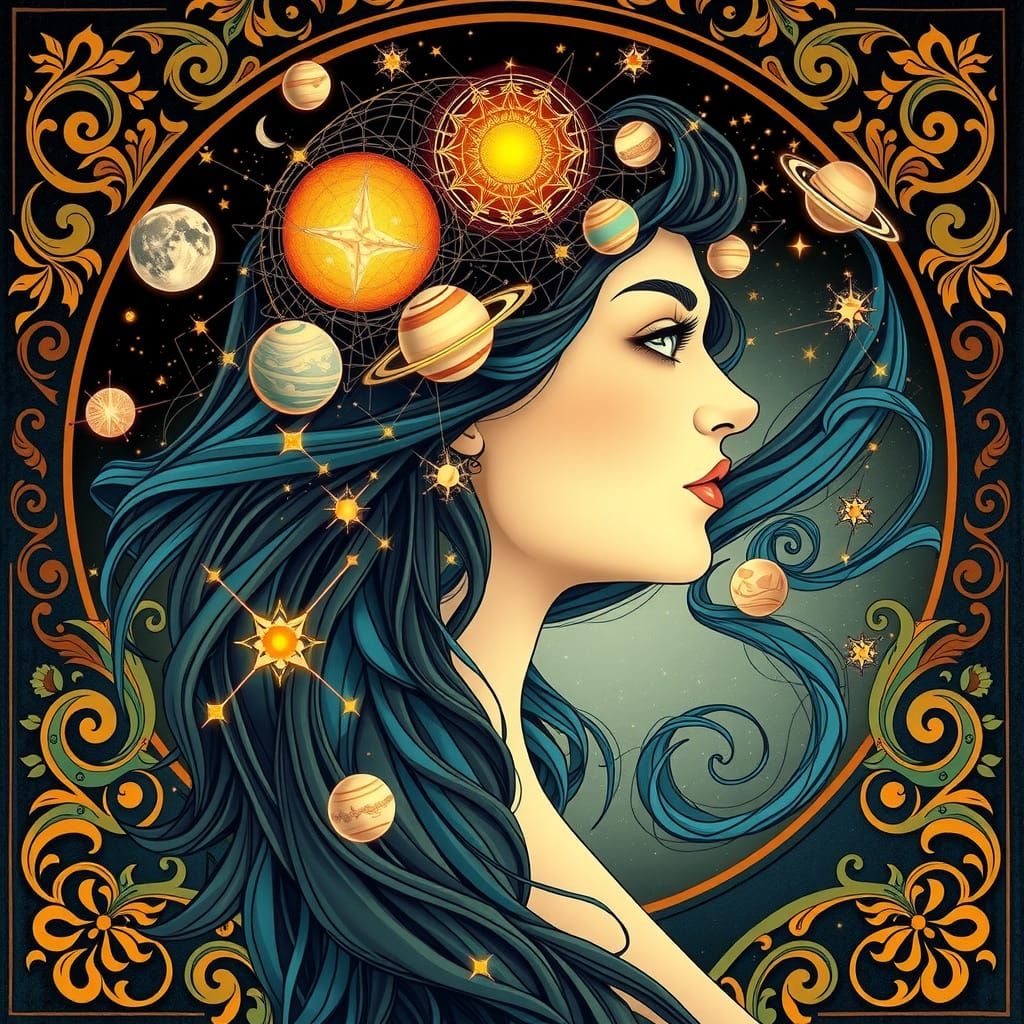Goddess of the Cosmos in Art Nouveau Style