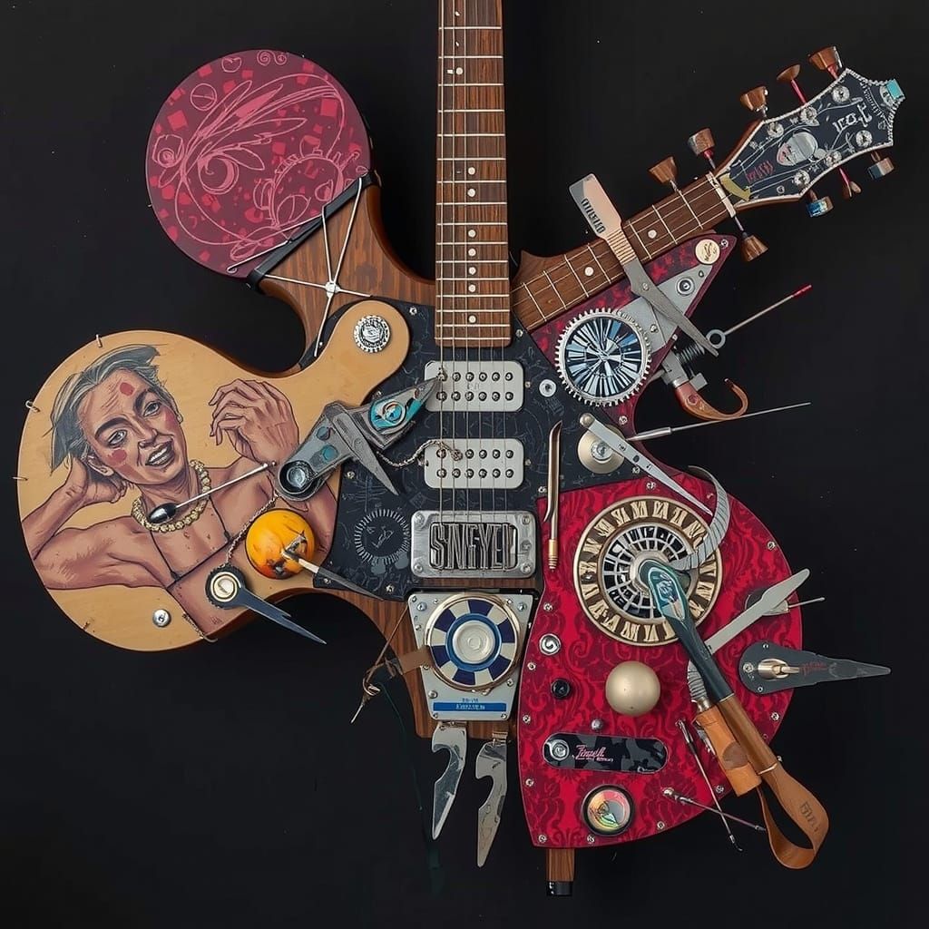 Abstract Guitar Fusion with Feminine & Mechanical Elements