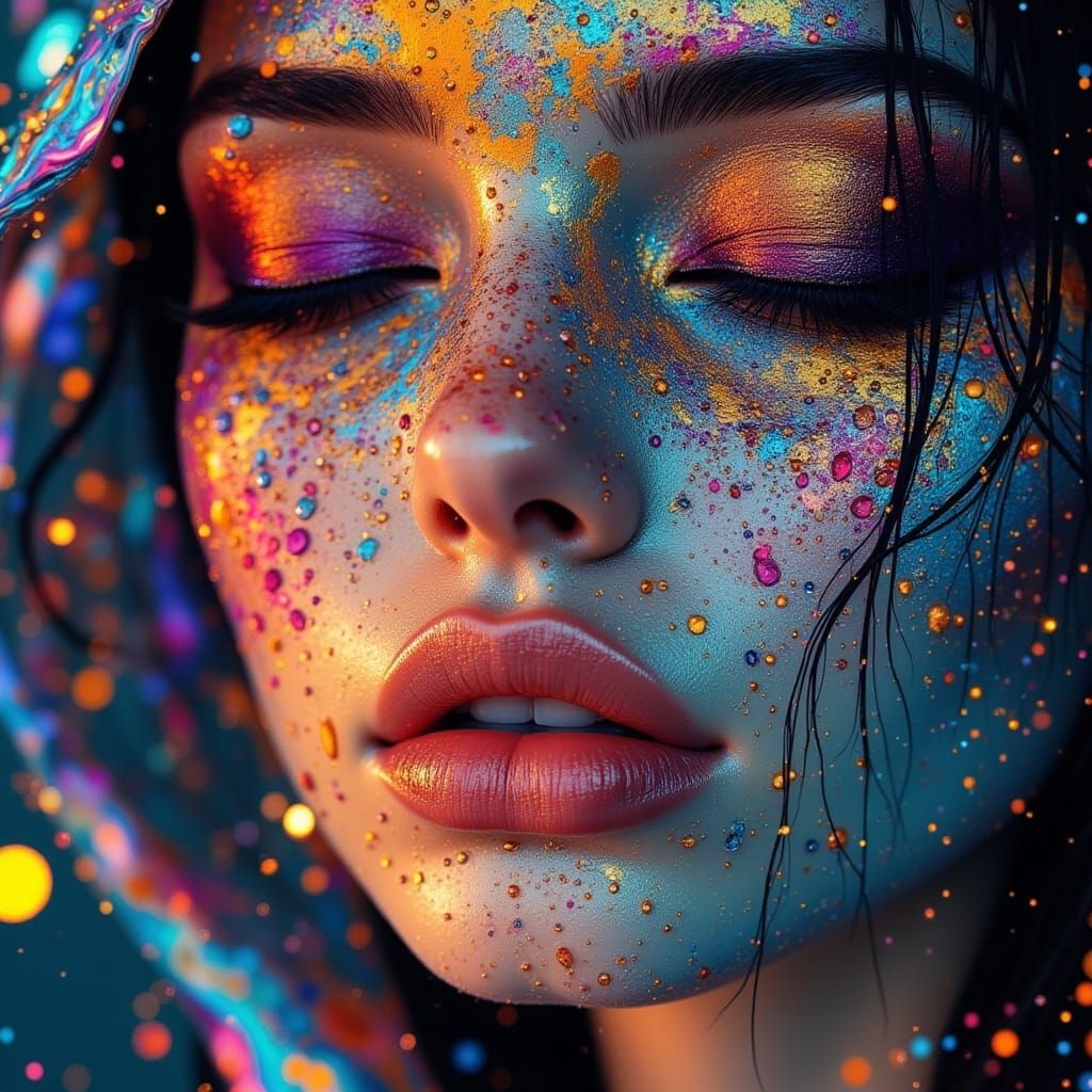 Woman with Intricately Painted Face in Dreamlike Style