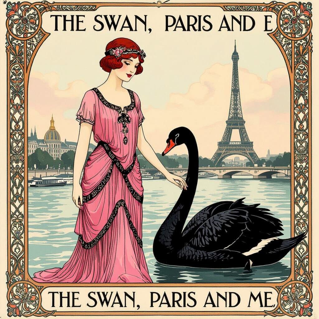 Art Nouveau Movie Poster of Woman and Swan in Paris