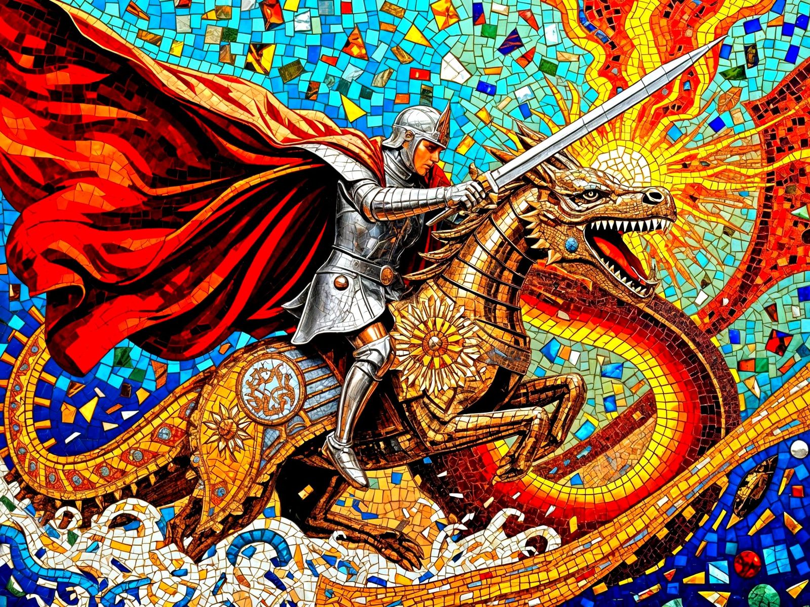 Medieval Mosaic Depicting St George in Epic Battle