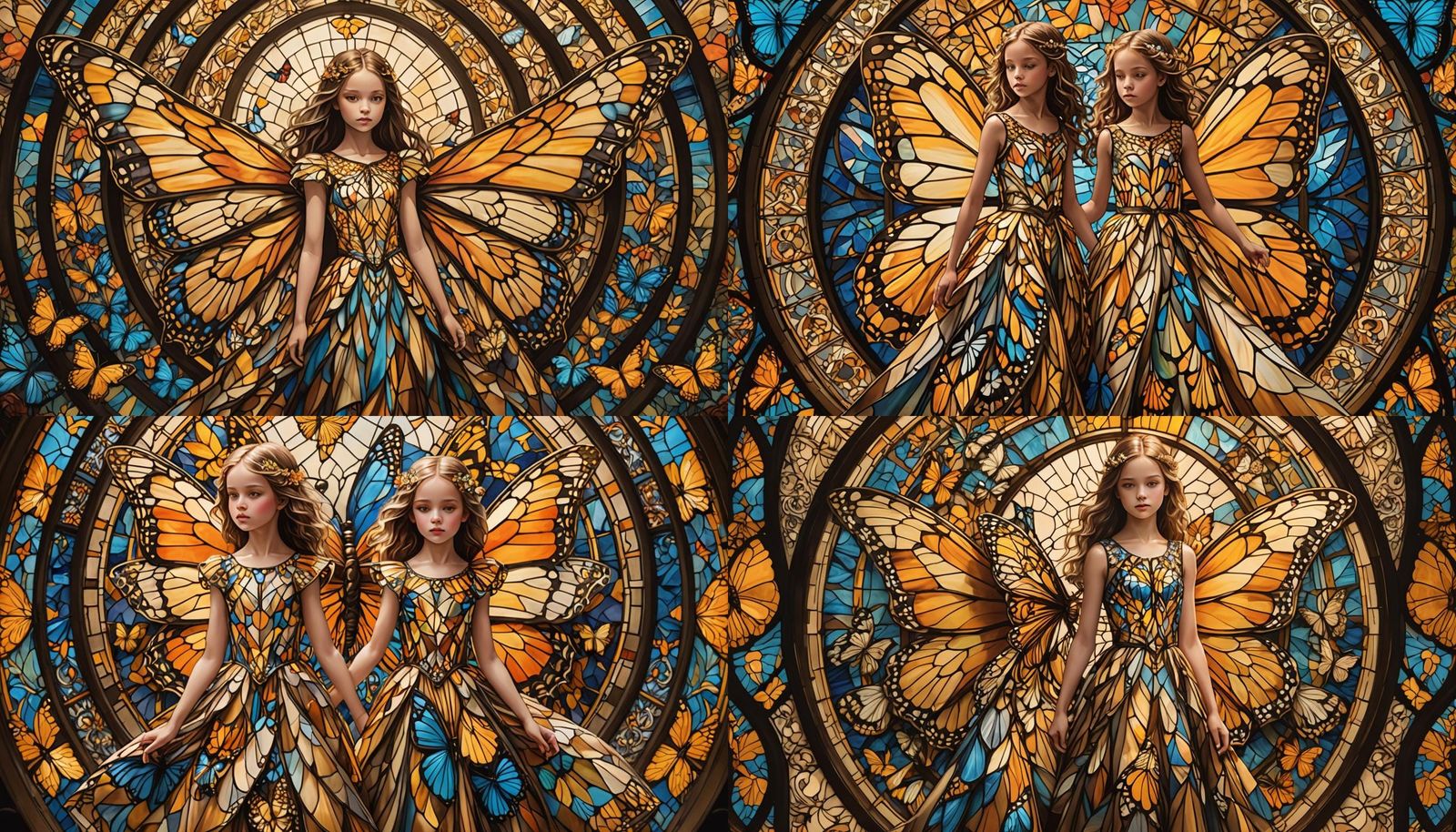 Butterfly Girl in Stained Glass Anime Art