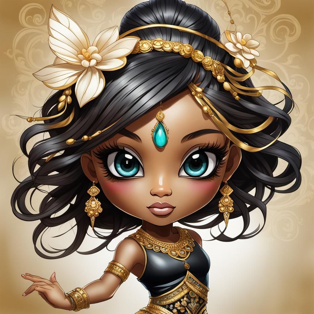 Expressive Chibi Dancer in Mixed Media Style