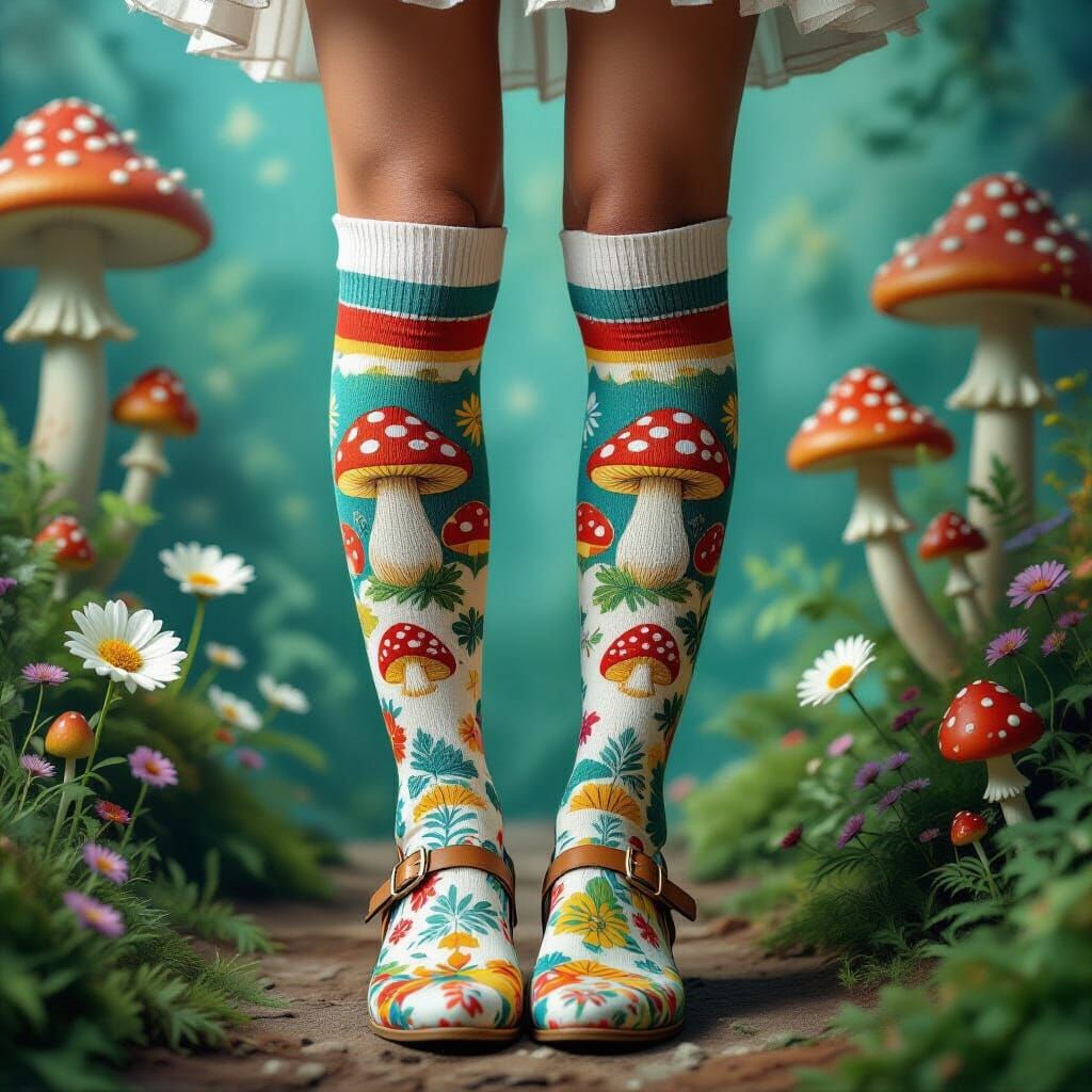 Whimsical Mushroom Socks in a Josephine Wall Fantasy