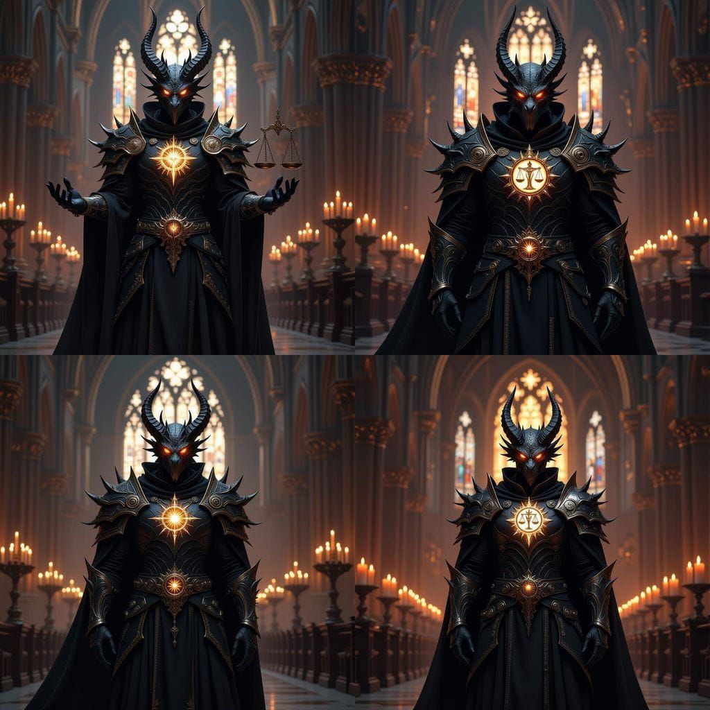 Dragonborn Death Cleric in Gothic Cathedral