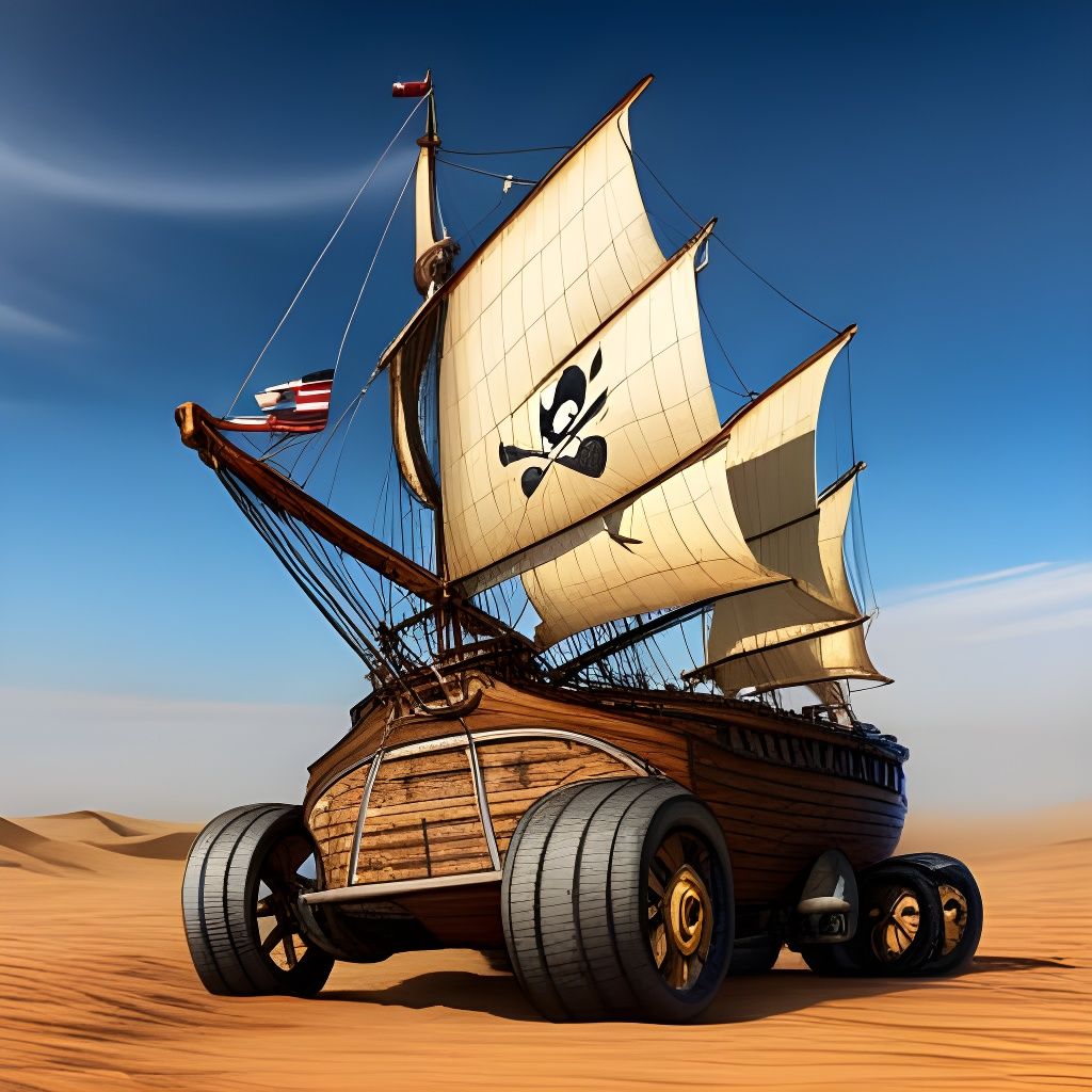 Amphibious Pirate Ship on Desert Road