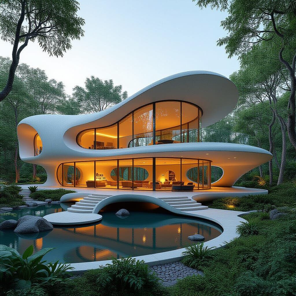 Futuristic House with Curved Roof Design