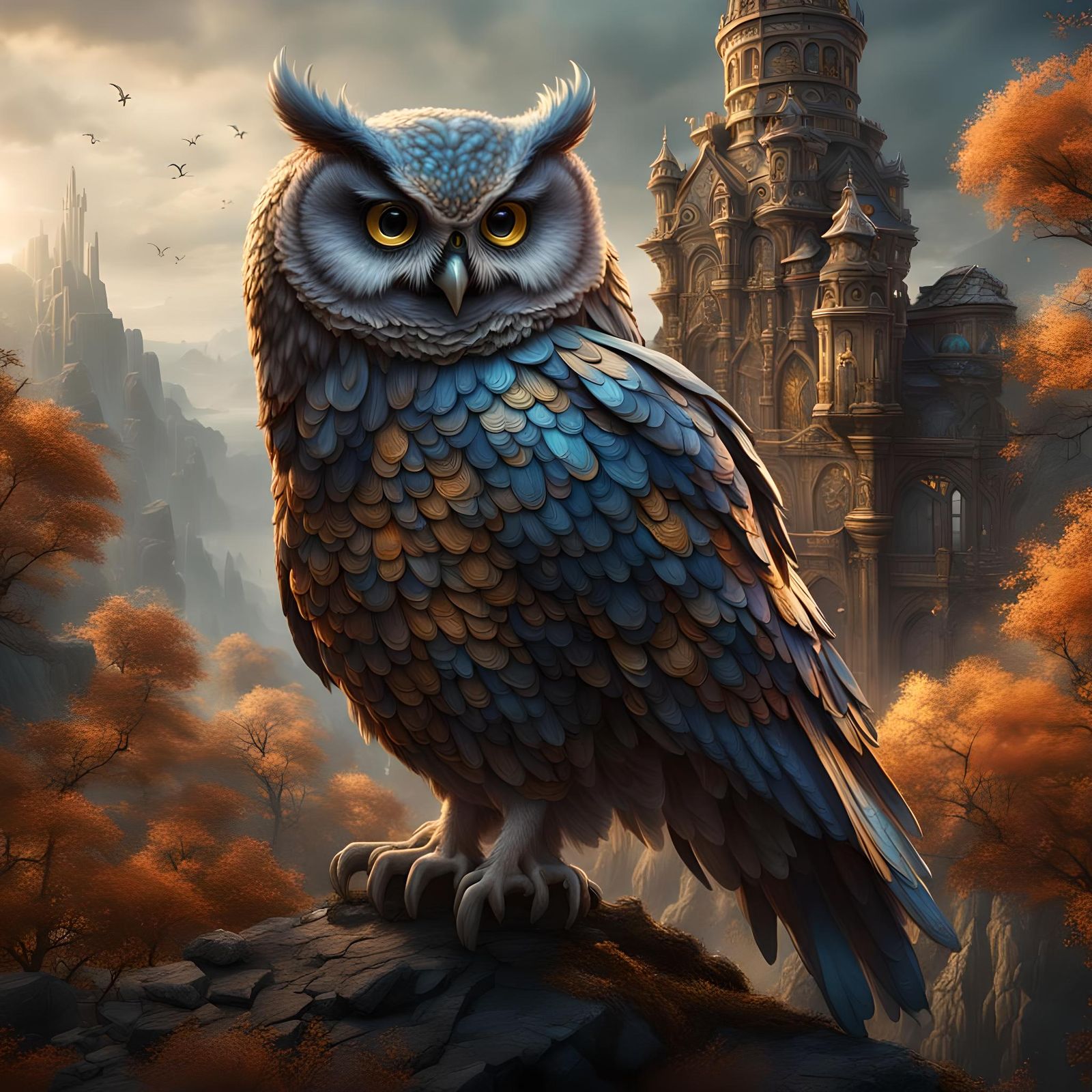 Fantastical Owl in Detailed Matte Painting Style
