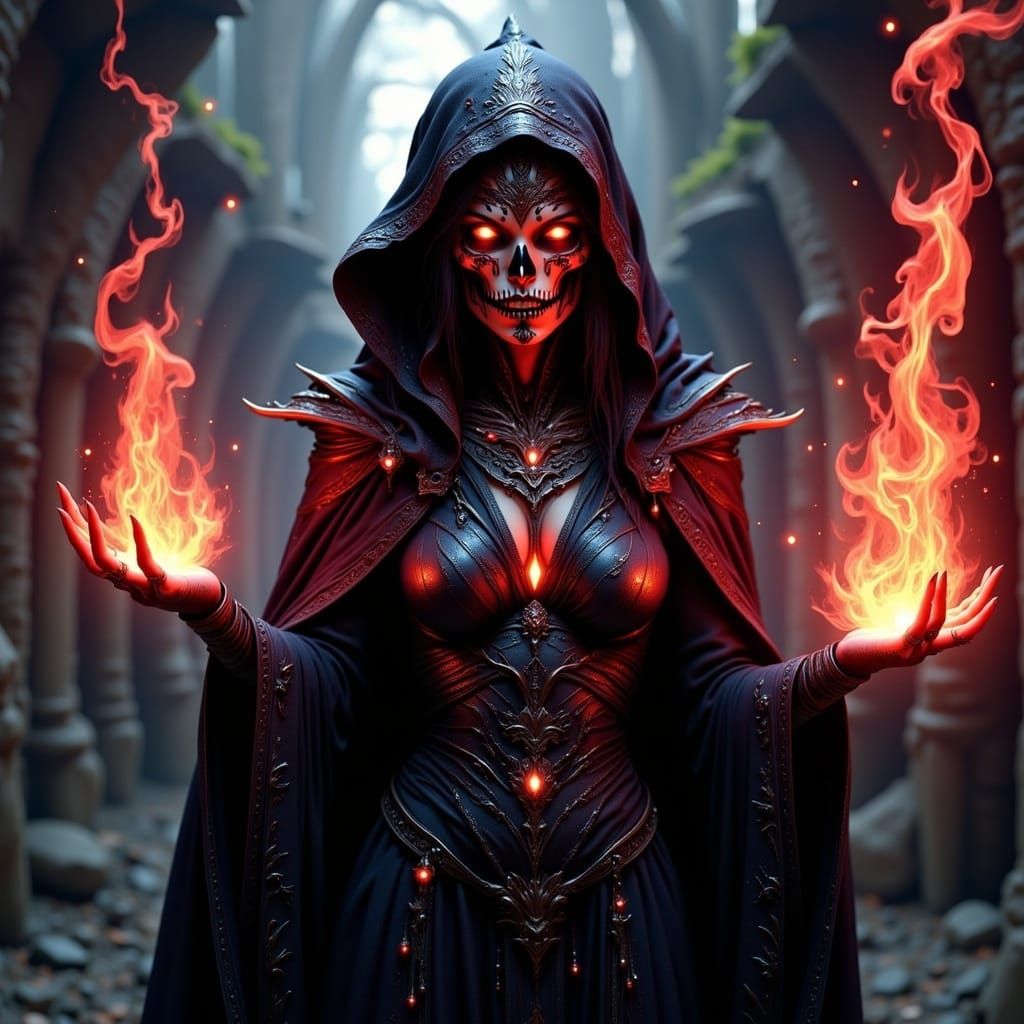 Dark Undead Witch Casting Spell in 3D