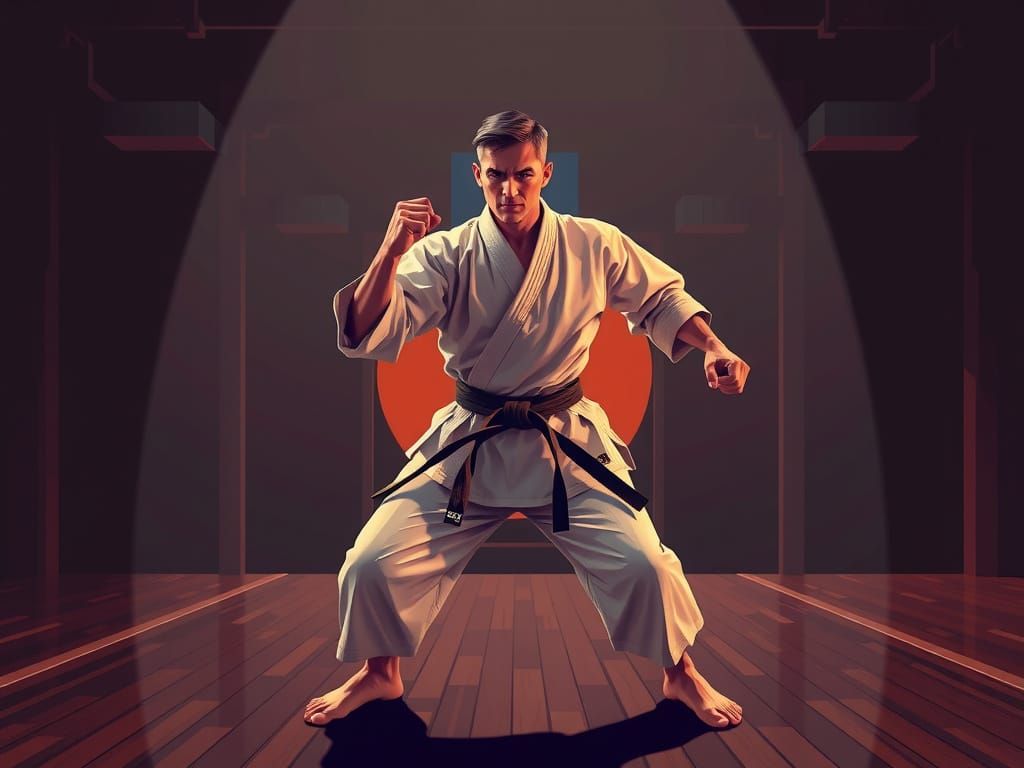 Dynamic Karate Practitioner in Low Poly Style Dojo