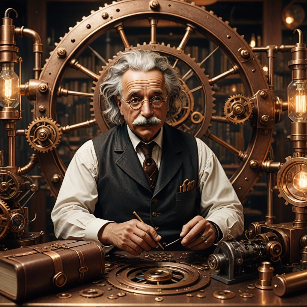 Einstein in Lab: Steampunk Vintage Illustration