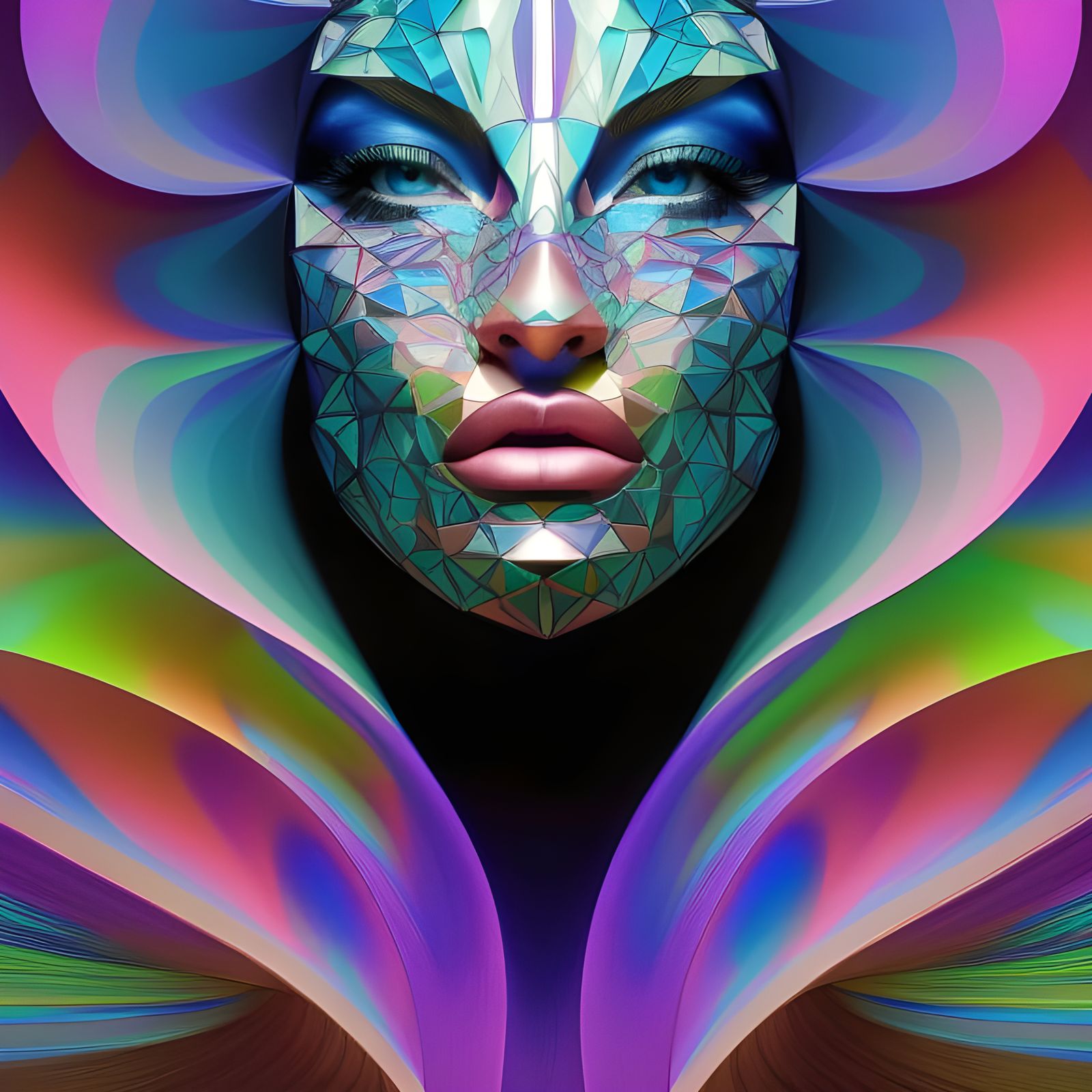 Cyberpunk Model with Geometric Dragonfly Wings