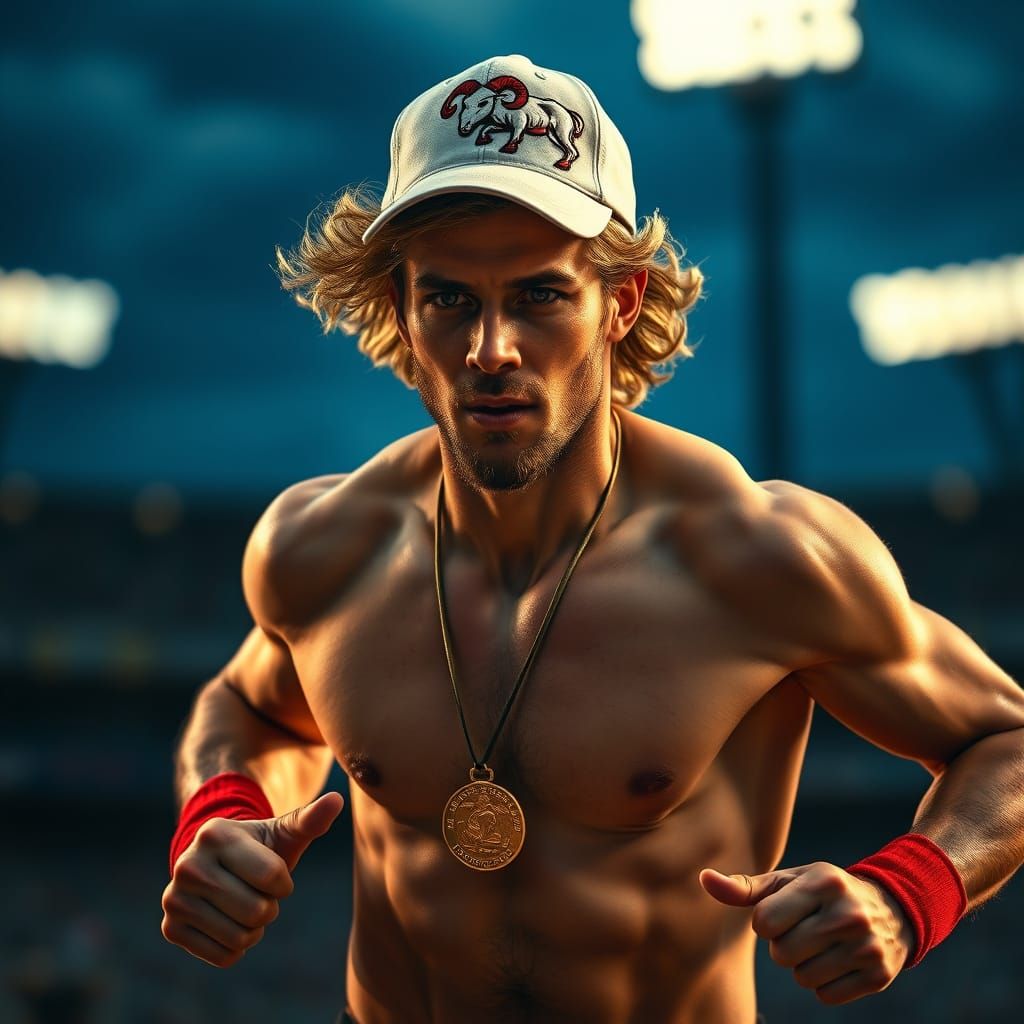 Gritty Athlete Chases Victory Under Dramatic Golden Hour Sky