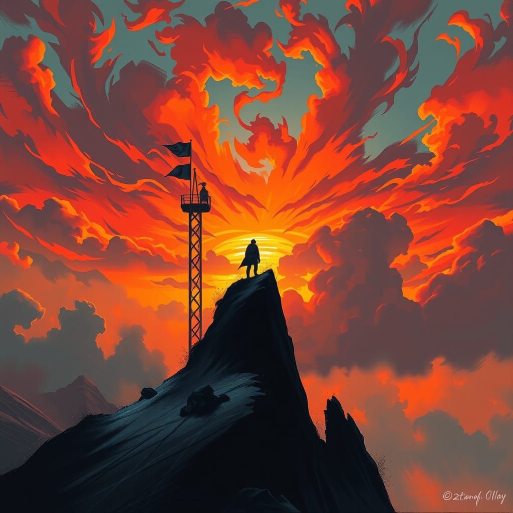 Ethereal Sunset Figure in Expressive Brushstrokes