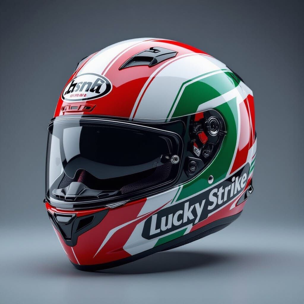Lucky Strike Motorcycle Helmet in Hyperrealistic Digital Art