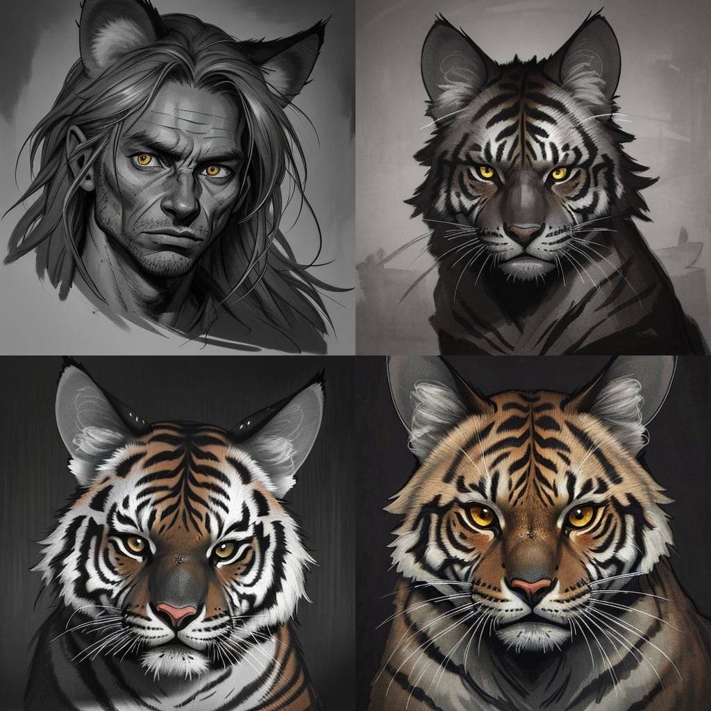 Tasmanian Tiger Tattoo: Hyperdetailed Charcoal Outline