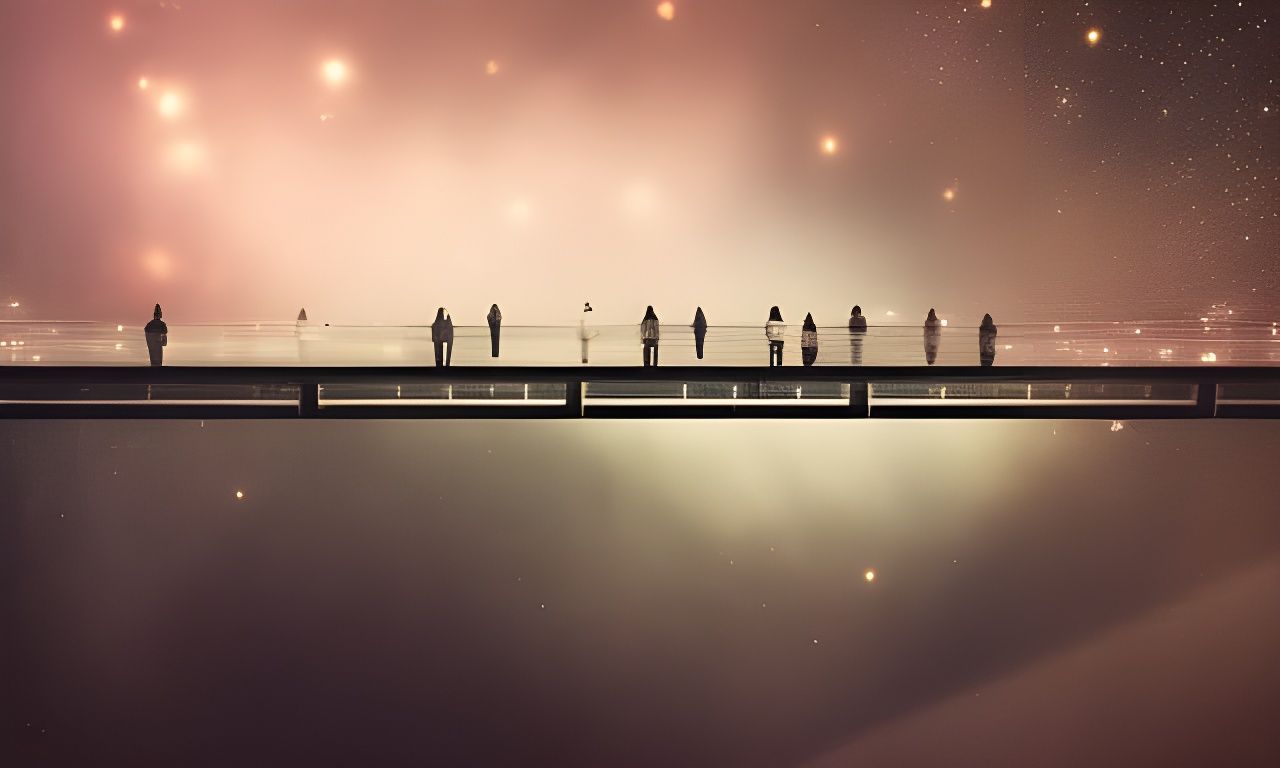 Glass Bridge Over Starry Abyss: Liminal Space Art