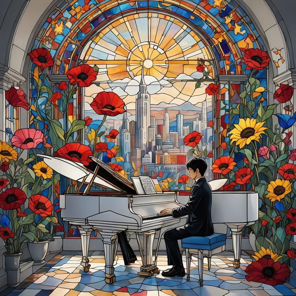Stained Glass Art of Star City Piano Player