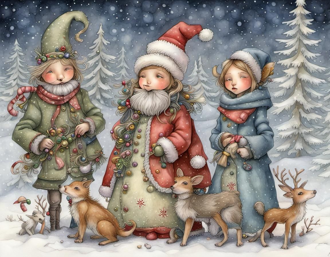 Intricate Christmas Scene in Surreal Style