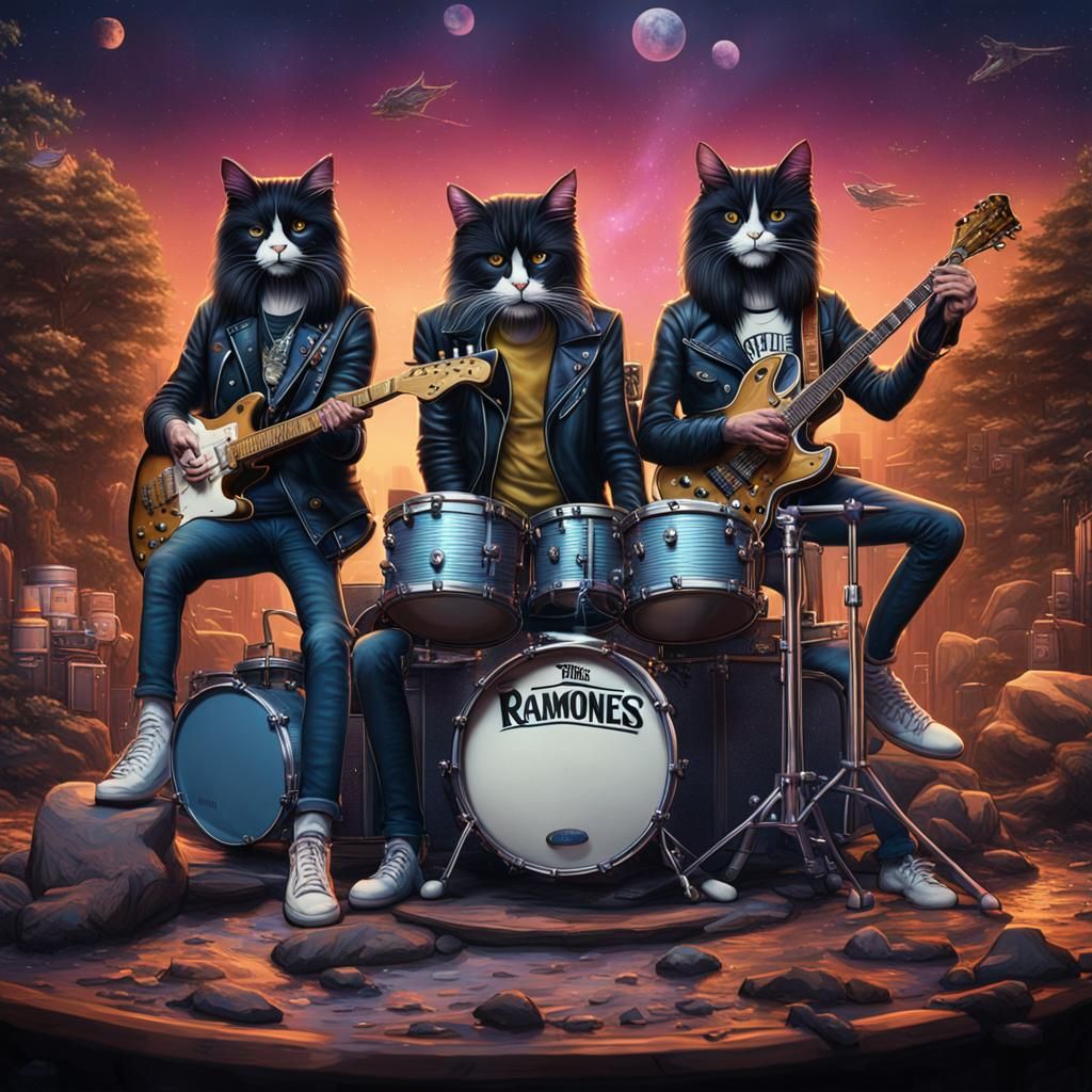 The Ramones Reimagined as Cats: Detailed Matte Painting