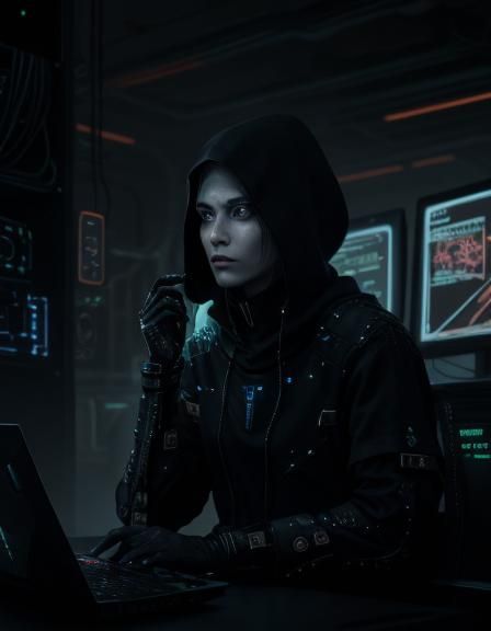 Cyberpunk Elf in Futuristic Alchemical Galaxy