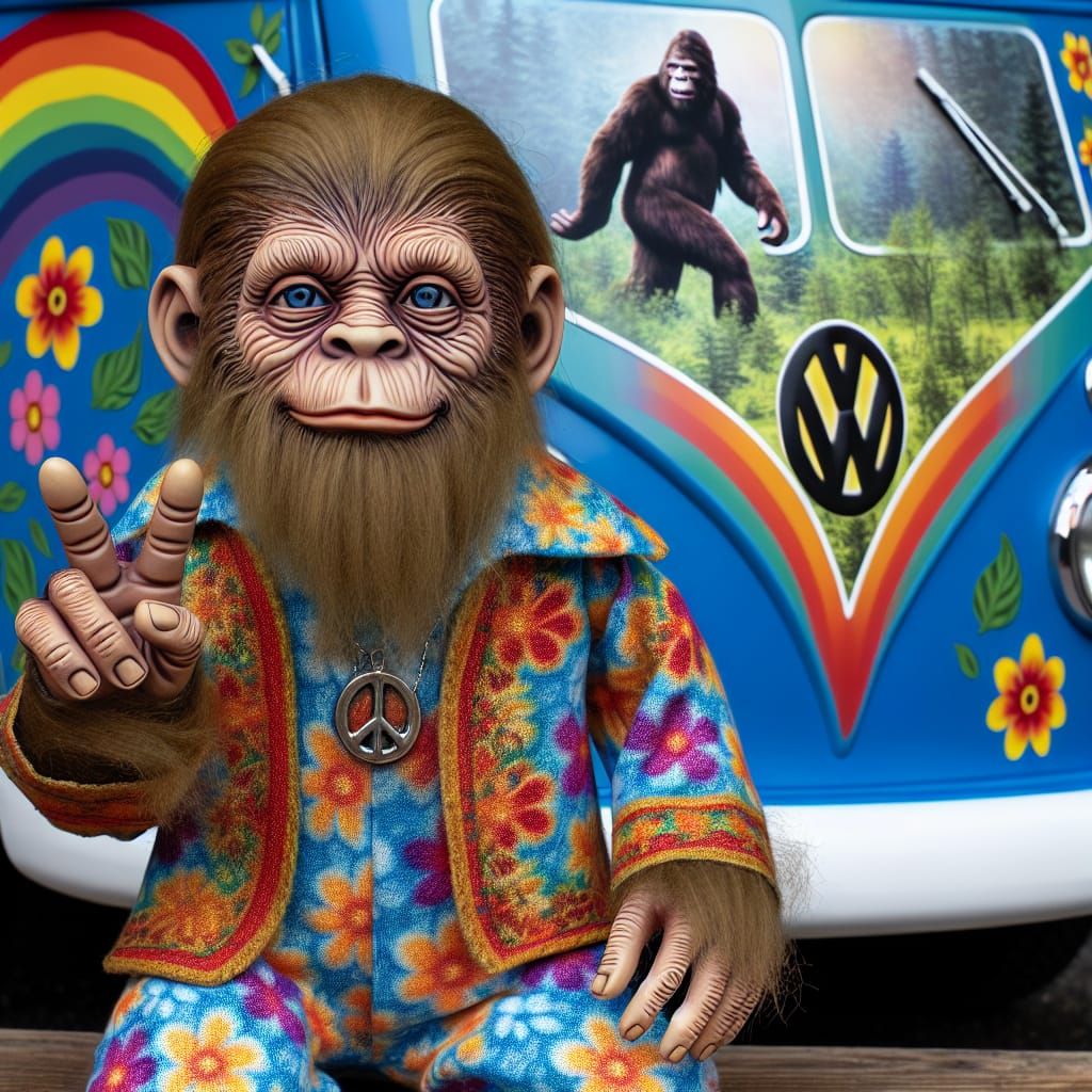 Baby Bigfoot Hippie with Psychedelic VW Van