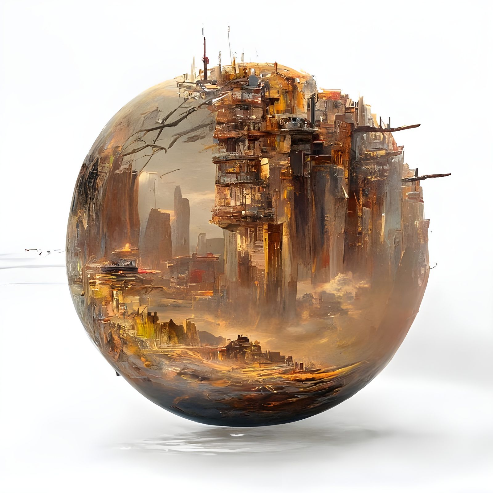 Dystopian City Inside Sphere, Digital Art
