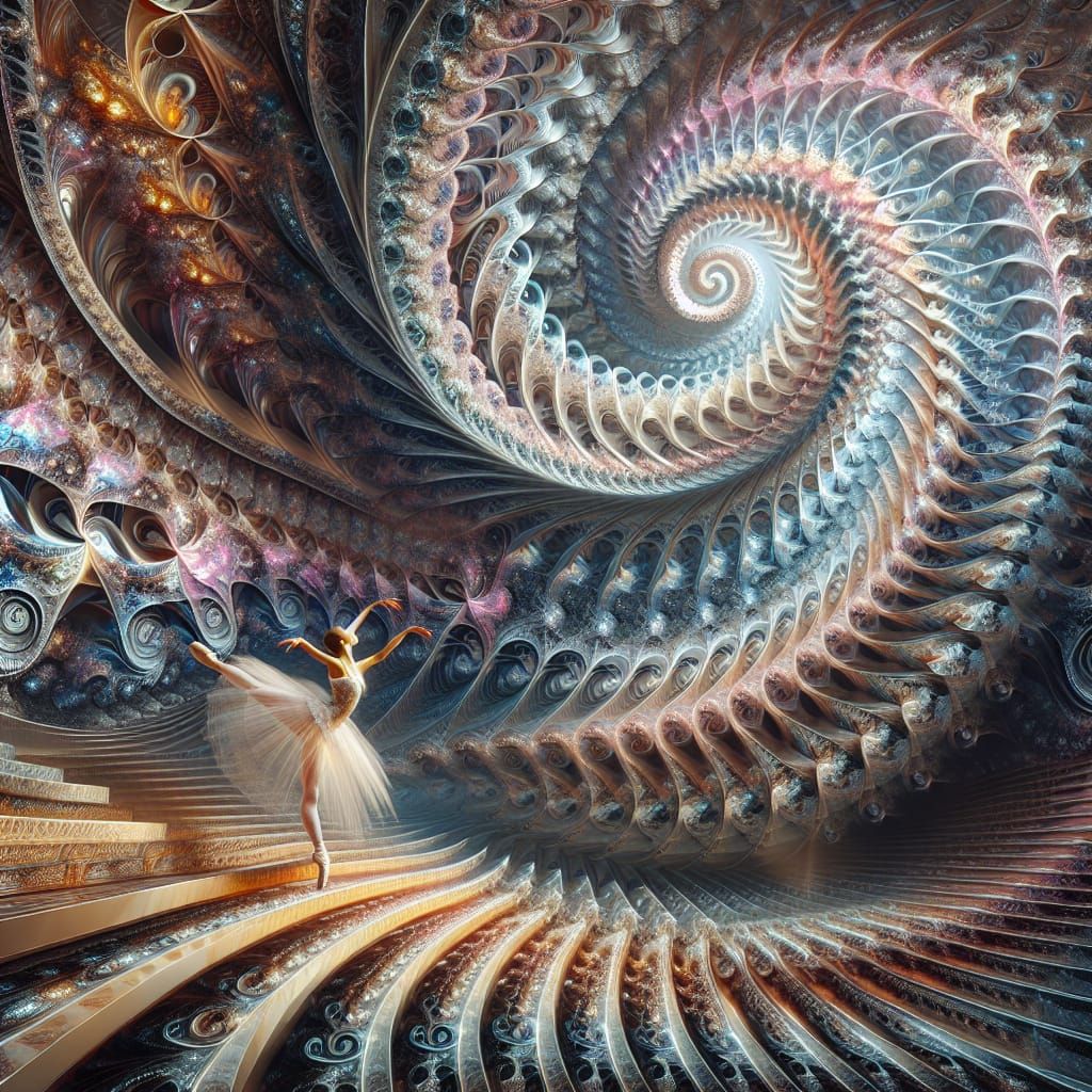 Ballet Dancer on Fractal Staircase in Digital Art