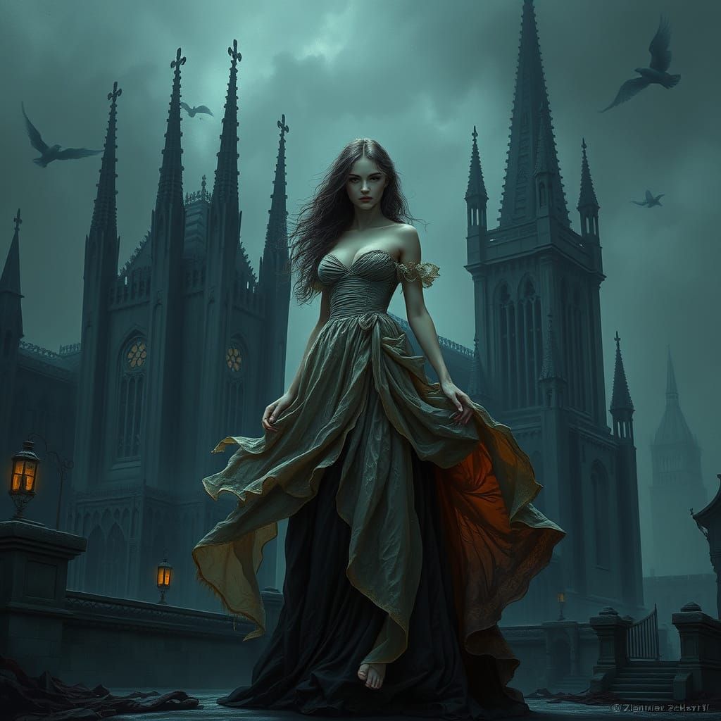 Eerie Urbis Woman in Dark Fantasy Style