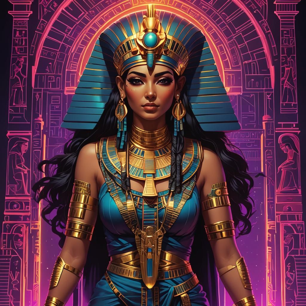 Egyptian Priestess: Synthwave Neon Portrait