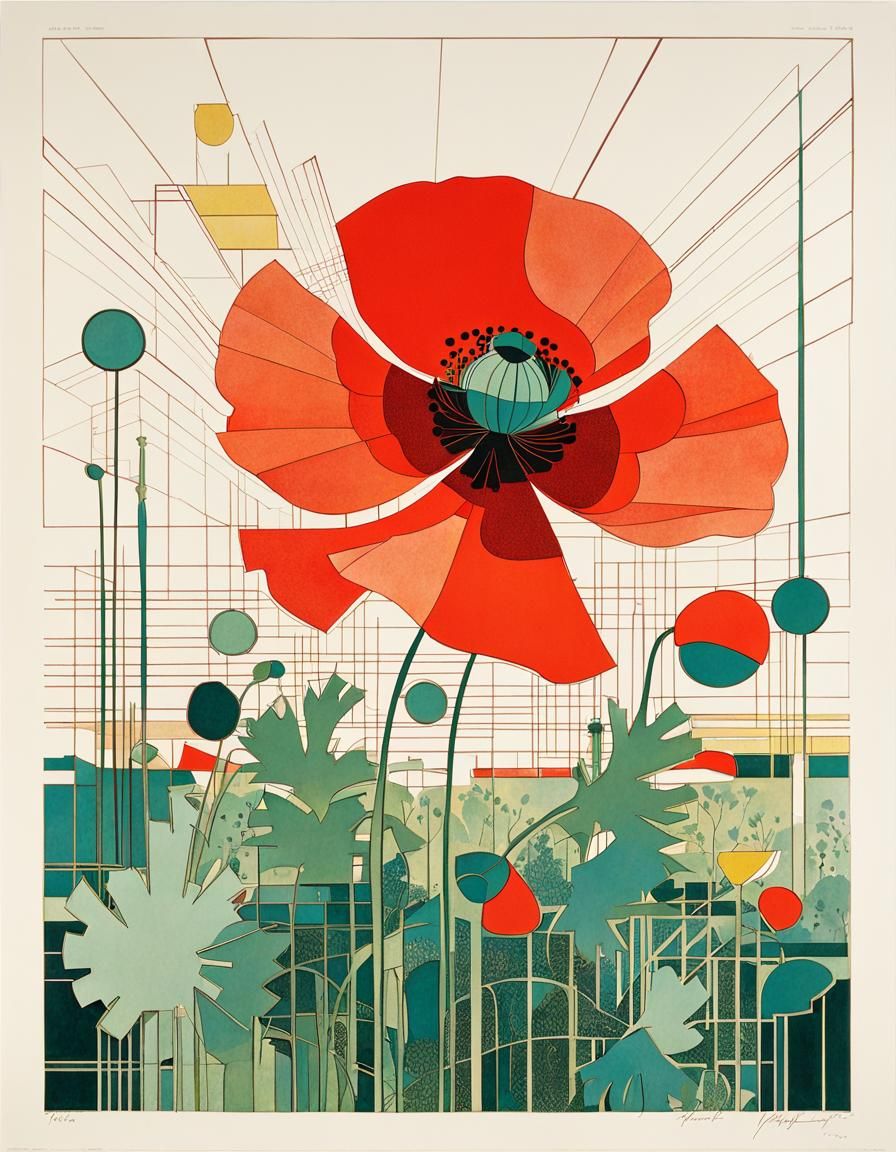 Field Poppies in Frank Lloyd Wright Style