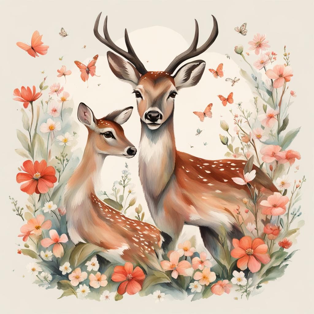 Enchanting Fairy with Deer and Flowers