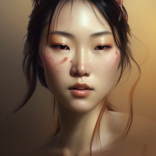 Japanese Woman Dancing Portrait in Hyperdetailed Style