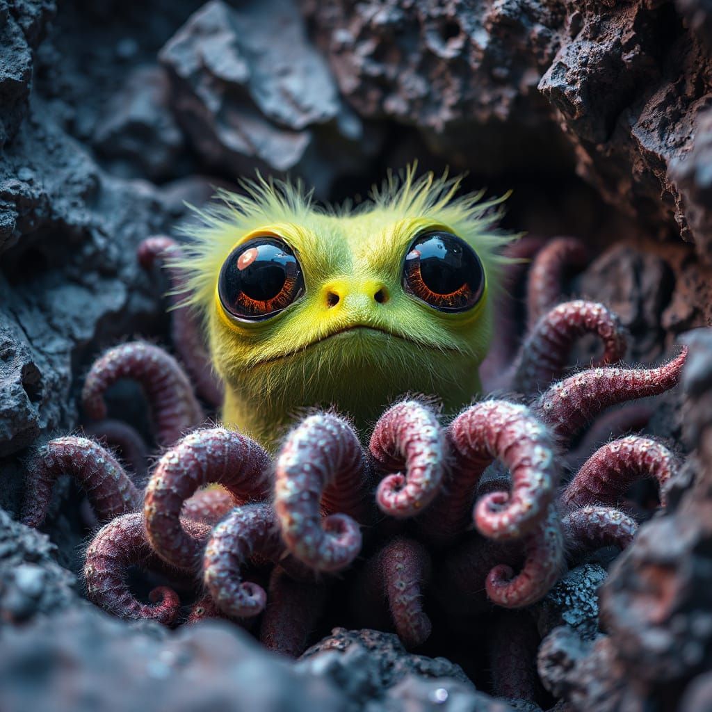 Creepy Cute Neon Creature with Tentacles