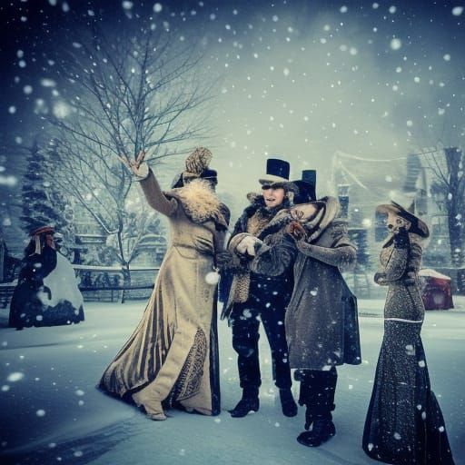 Steampunk Winter Wonderland Celebration in Hyperrealistic HD...