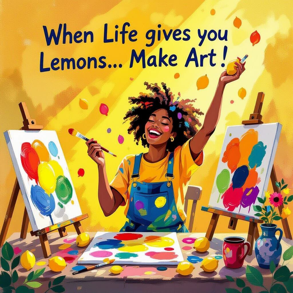 Joyful Lemon Art Creation in Impressionistic Style
