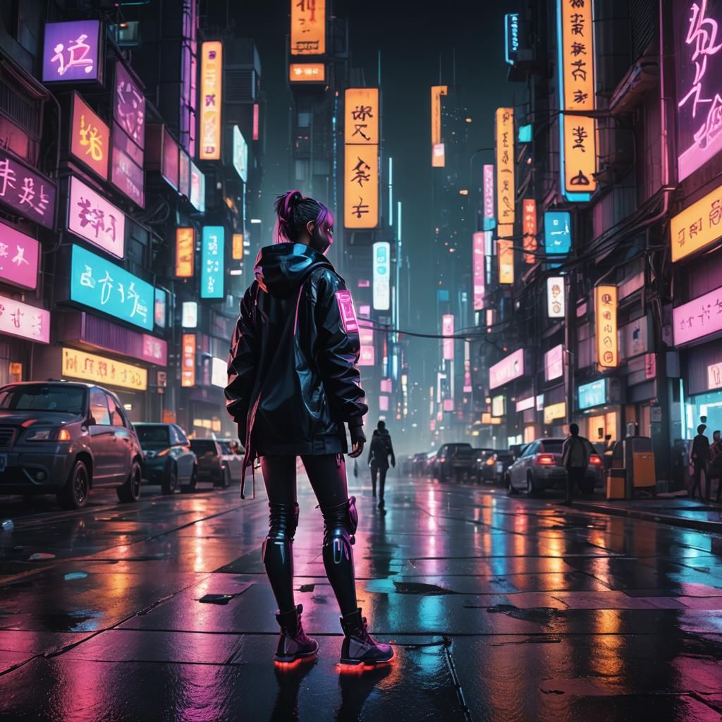 Person in Neon City: Cyberpunk 3D Anime Art