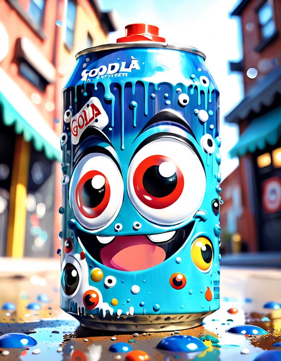 Smiling Googly Eye Soda Can on Fantasy Street