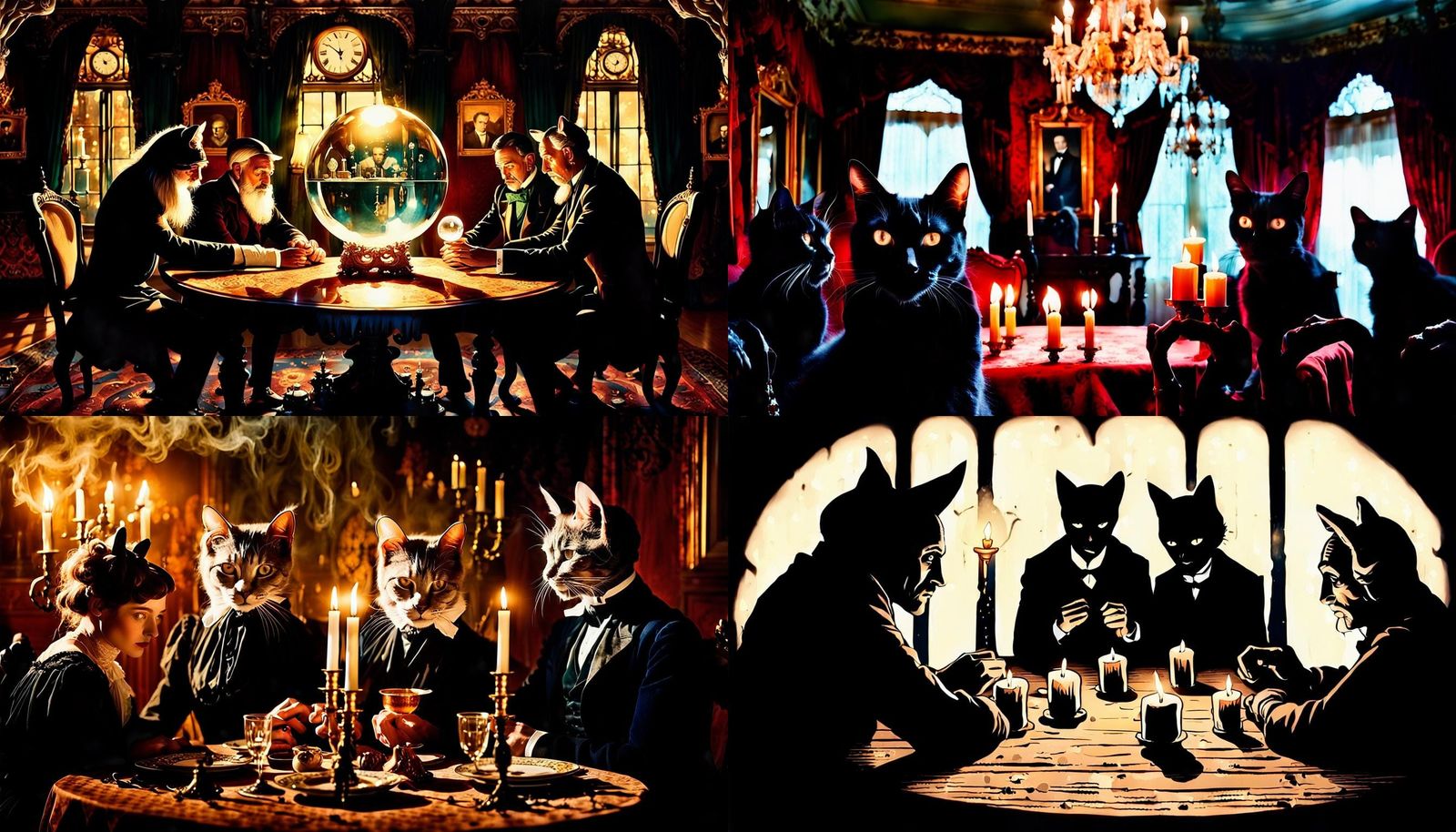 Victorian Halloween Séance with Cat-Headed People