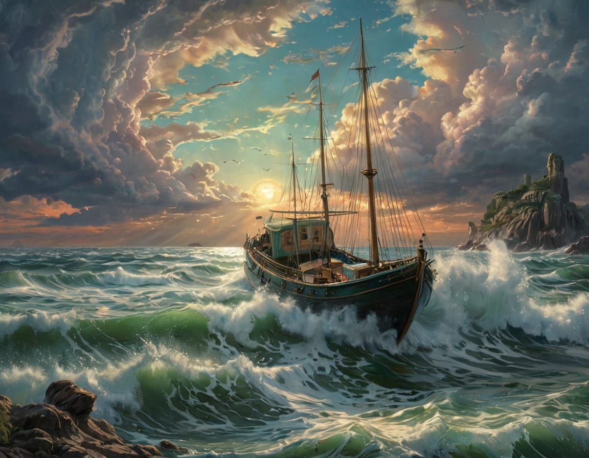 Divine Stormy Seascape in Pastel Hues