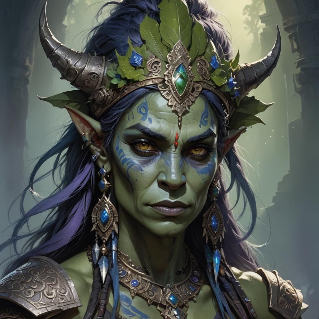 Beautiful Orc Princess Portrait in Golden Hour Lighting