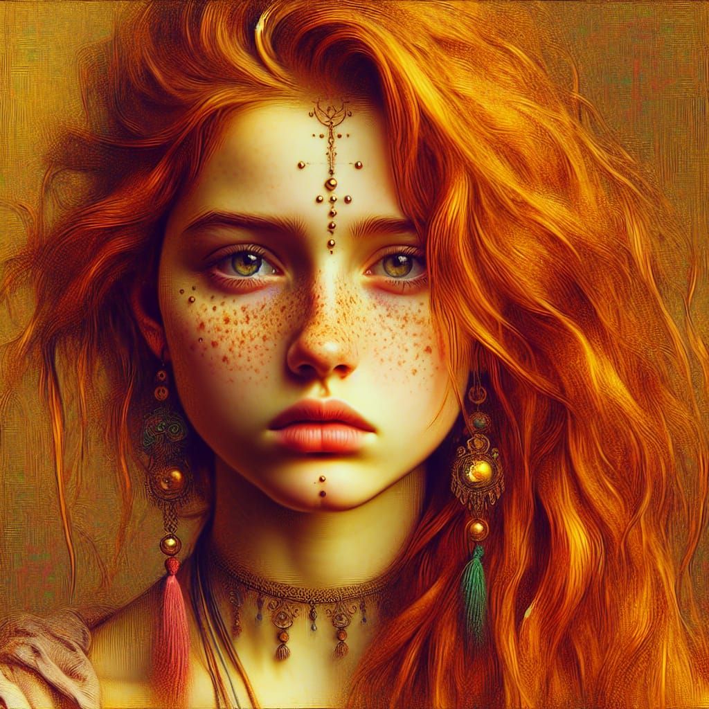 Sad Girl Portrait in 19th Century Romanticism Style